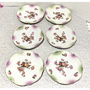 Art Nouveau Germany dessert bread plates set of 6 pink & yellow flowers romantic